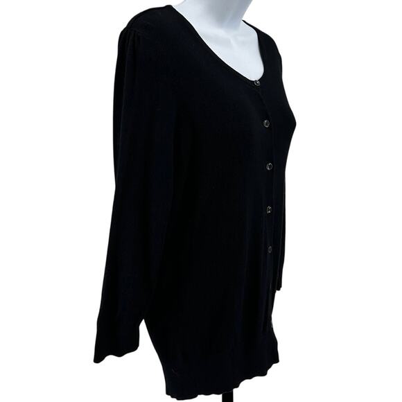 Halogen Knitted Top WMNS M Petite Black 3/4 Sleeve Button-Up Stretch Round Neck - Picture 1 of 7